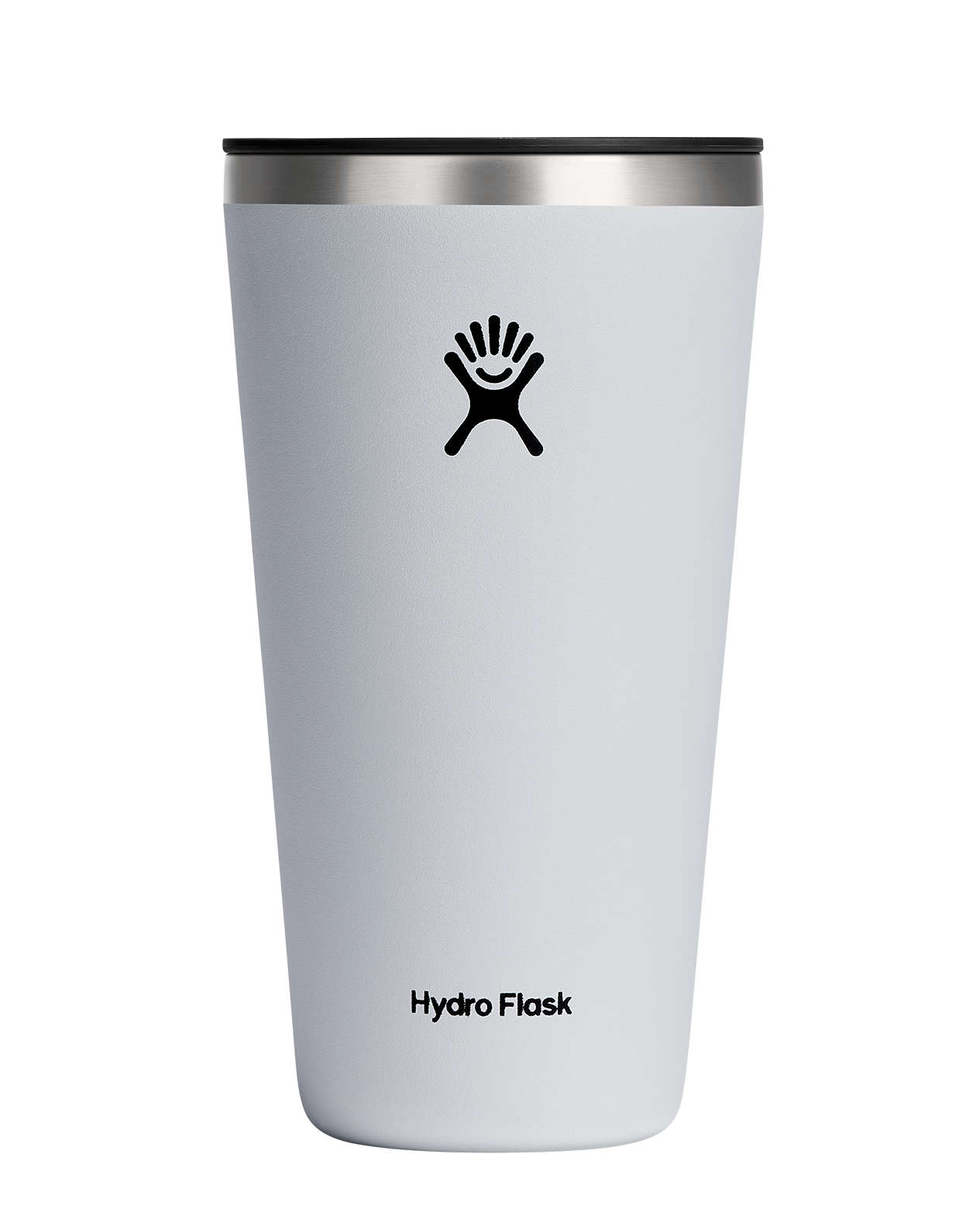 Hydro Flask All Around Insulated Tumbler in light grey, featuring a closeable lid and logo for hot and cold beverages.